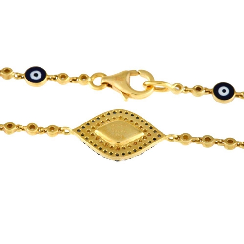 960 - An Aaron Basha 18K Yellow Gold Diamond and Sapphire Evil Eye Bracelet. Along with colorful enamel ac... 