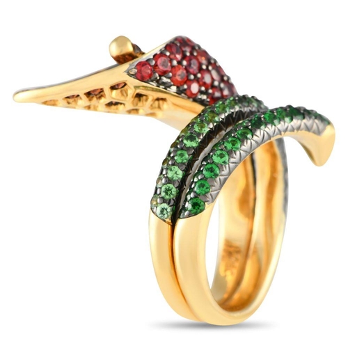 967 - An Asprey 18K Yellow Gold Tsavorite and Orange Sapphire Calla Lily Ring. The 18K yellow gold cocktai... 