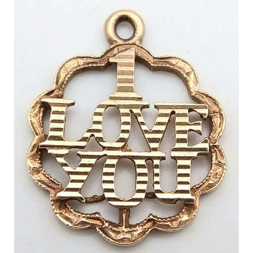 2427 - A 9K Yellow Gold 'I Love You' Pendant' - 2cm. 1.5g weight.