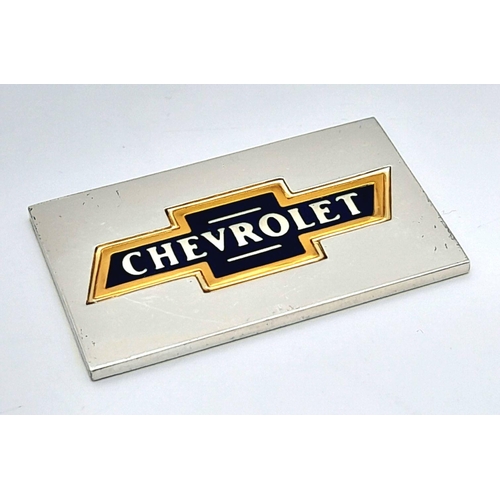 1224 - A STERLING SILVER CHEVROLET CAR MANUFACTURER PLACK. 23G