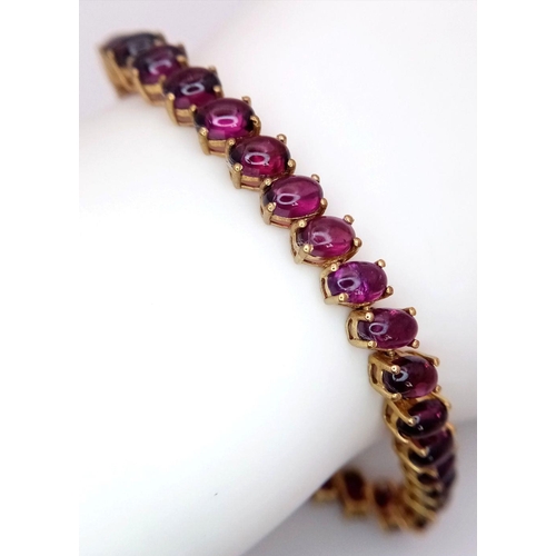 1225 - A Yellow Gold Gilt Sterling Silver Amethyst Set Tennis Bracelet-21.5cm Length. Set with Forty-Two 6m... 