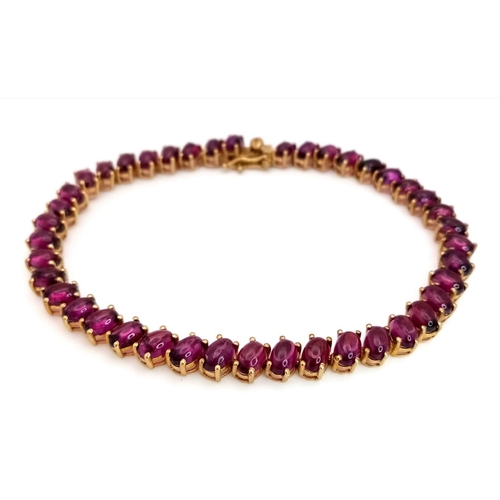 1225 - A Yellow Gold Gilt Sterling Silver Amethyst Set Tennis Bracelet-21.5cm Length. Set with Forty-Two 6m... 