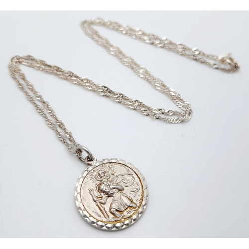 1260 - A Vintage Silver St.Christopher Pendant Necklace by the Renown Georg Jensen. 45cm Length Curb Link C... 