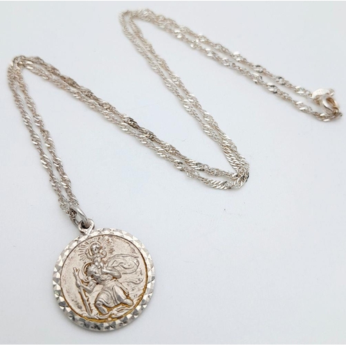 1260 - A Vintage Silver St.Christopher Pendant Necklace by the Renown Georg Jensen. 45cm Length Curb Link C... 