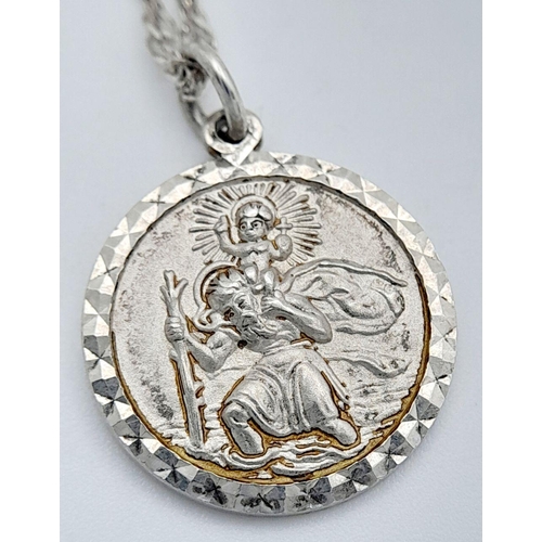 1260 - A Vintage Silver St.Christopher Pendant Necklace by the Renown Georg Jensen. 45cm Length Curb Link C... 