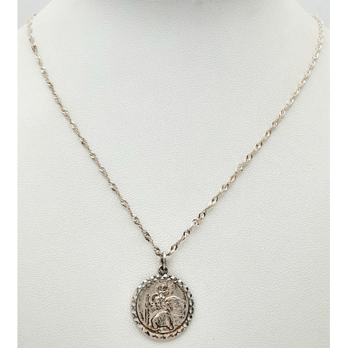 1260 - A Vintage Silver St.Christopher Pendant Necklace by the Renown Georg Jensen. 45cm Length Curb Link C... 