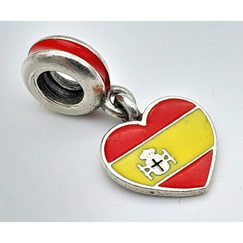 1280 - A PANDORA STERLING SILVER SPANISH FLAG HEART DANGLE CHARM 2.7G , 24MM X 12M. Ref: SC 7080