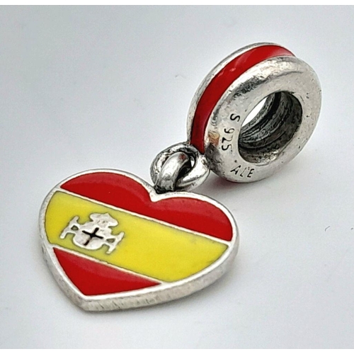 1280 - A PANDORA STERLING SILVER SPANISH FLAG HEART DANGLE CHARM 2.7G , 24MM X 12M. Ref: SC 7080