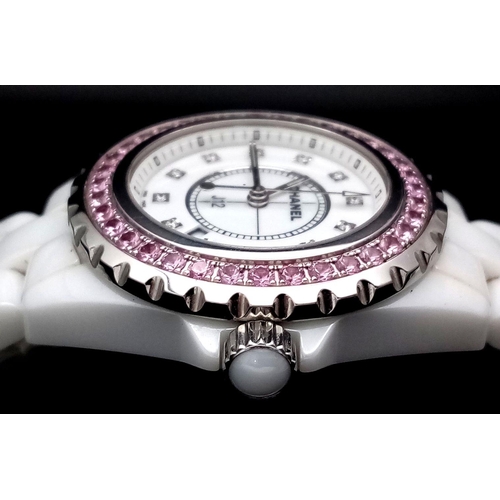 135 - A Chanel J12 White Ceramic Ladies Quartz Watch. Ceramic bracelet and case - 34mm. White dial with di... 