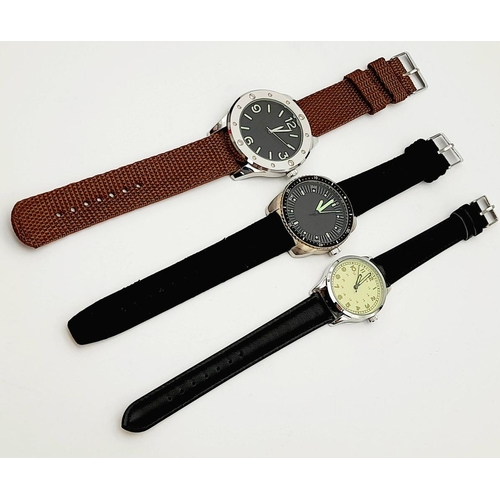 1379 - Three Military Naval Design Quartz Homage Watches Comprising; 1) Australian Seaman-40mm Case. 2)Amer... 