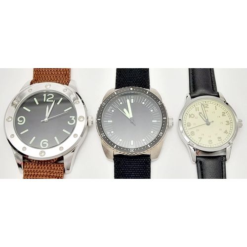 1379 - Three Military Naval Design Quartz Homage Watches Comprising; 1) Australian Seaman-40mm Case. 2)Amer... 