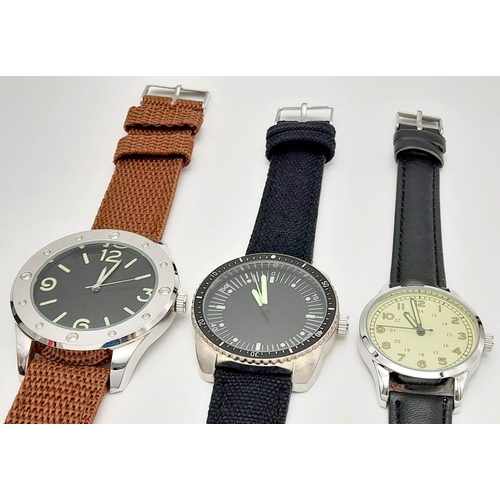 1379 - Three Military Naval Design Quartz Homage Watches Comprising; 1) Australian Seaman-40mm Case. 2)Amer... 