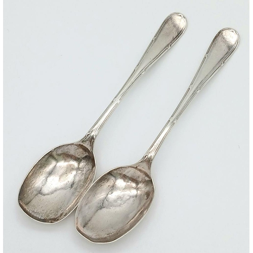 1503 - 2X antique sterling silver teaspoons. Full Sheffield hallmarks, 1912. Total weight 28.4G. Total leng... 