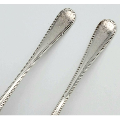 1503 - 2X antique sterling silver teaspoons. Full Sheffield hallmarks, 1912. Total weight 28.4G. Total leng... 