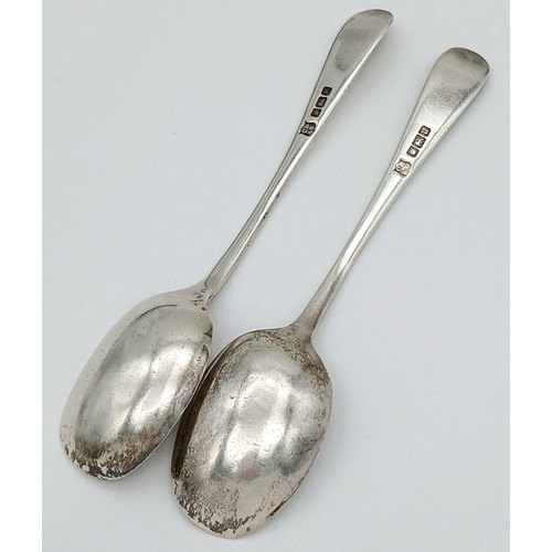 1503 - 2X antique sterling silver teaspoons. Full Sheffield hallmarks, 1912. Total weight 28.4G. Total leng... 