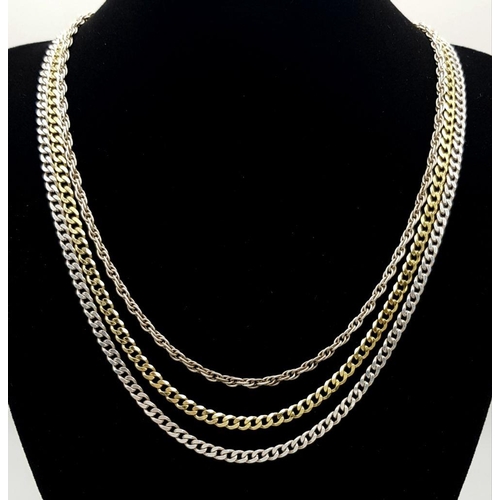 1529 - Three Attractive Solid Silver 925 Necklaces, Various Styles and Lengths, Total weight: 35 grams. All... 