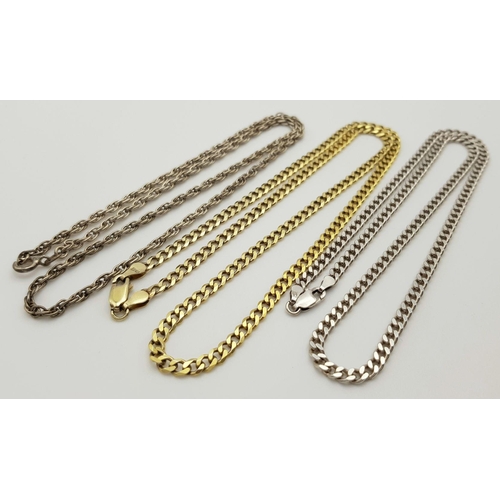 1529 - Three Attractive Solid Silver 925 Necklaces, Various Styles and Lengths, Total weight: 35 grams. All... 