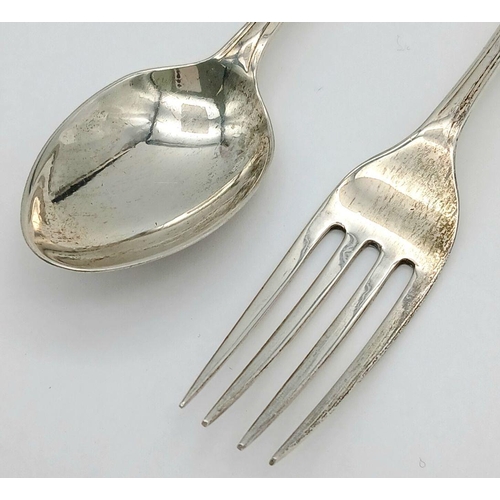 1538 - A matching set of vintage sterling silver teaspoon and fork. Full Sheffield hallmarks, 1947. Total w... 