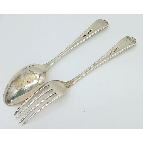 1538 - A matching set of vintage sterling silver teaspoon and fork. Full Sheffield hallmarks, 1947. Total w... 