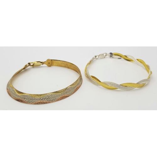 1543 - Two Beautiful Solid Silver 925 Bracelets, Gold Tone, Total weight: 15.7 grams, Both 19cm. In excelle... 