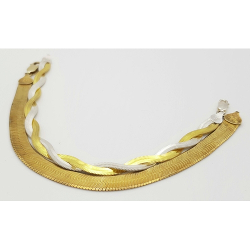 1543 - Two Beautiful Solid Silver 925 Bracelets, Gold Tone, Total weight: 15.7 grams, Both 19cm. In excelle... 