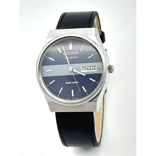 1584 - A Vintage Citizen Automatic Gents Watch. Black leather strap. Stainless steel case - 37mm. Two tone ... 