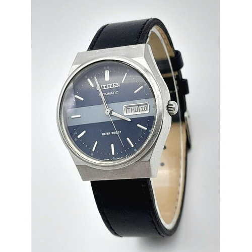 1584 - A Vintage Citizen Automatic Gents Watch. Black leather strap. Stainless steel case - 37mm. Two tone ... 