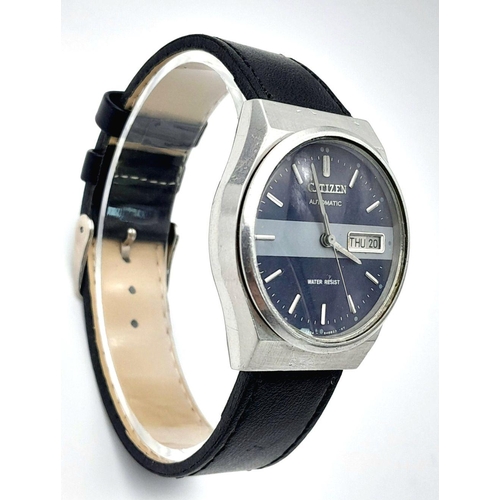 1584 - A Vintage Citizen Automatic Gents Watch. Black leather strap. Stainless steel case - 37mm. Two tone ... 