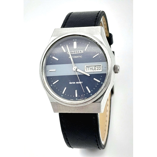 1584 - A Vintage Citizen Automatic Gents Watch. Black leather strap. Stainless steel case - 37mm. Two tone ... 