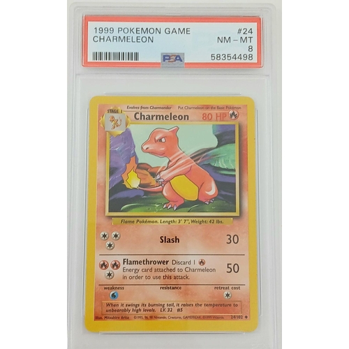 1607 - A 1999 Pokémon Game TCG card featuring Charmeleon (Card #24). Authenticated and graded NM-MT 8 by PS... 