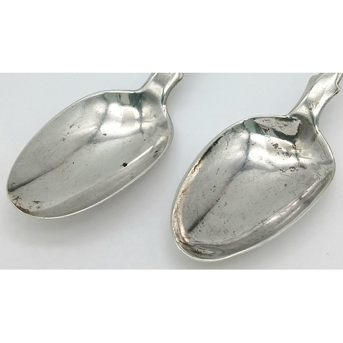 1685 - 2X antique sterling silver teaspoons. Full London hallmarks, 1859 and 1838. Total weight 46.6G. Tota... 