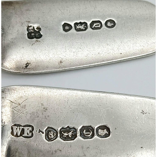 1685 - 2X antique sterling silver teaspoons. Full London hallmarks, 1859 and 1838. Total weight 46.6G. Tota... 