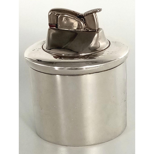 1704 - A Superb Sterling Silver Cigarette lighter  -  weighted to base. 355 grams. Needs slight attention/ ... 