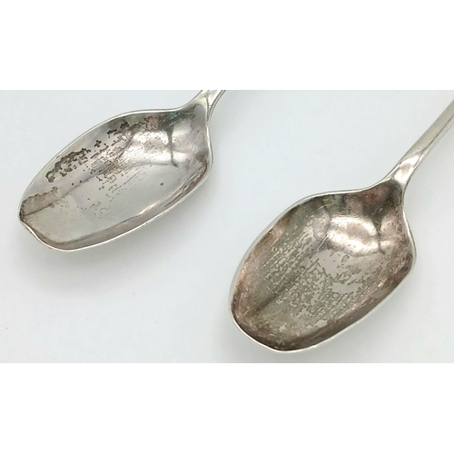 1713 - 2X antique sterling silver teaspoons. Full Sheffield hallmarks, 1914. Total weight  30.1G. Total len... 