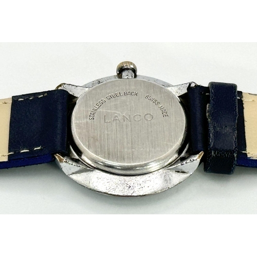 1781 - A Vintage Lanco Mechanical Jump Watch. Blue leather strap. Stainless steel case - 35mm. Blue dial wi... 