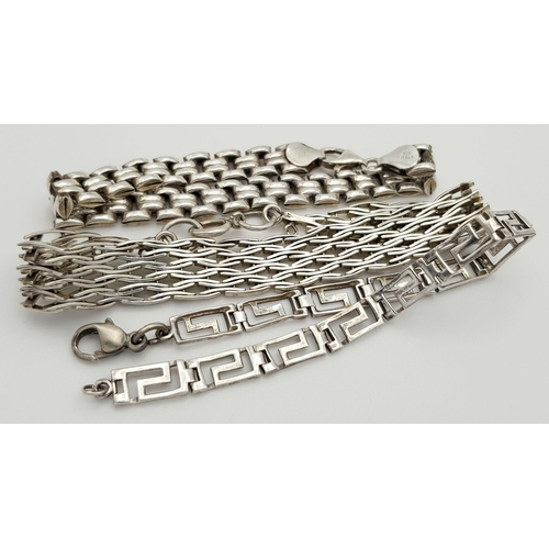 1902 - Three Appealing Solid Silver 925 Bracelets,Total weight: 42 grams, 18-20cm. All in good condition.