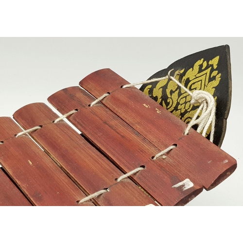 1997 - A Thai Bamboo Wooden Xylophone Ethnic Music Instrument with 8 keys. Approx 18cm x 39cm. As found.