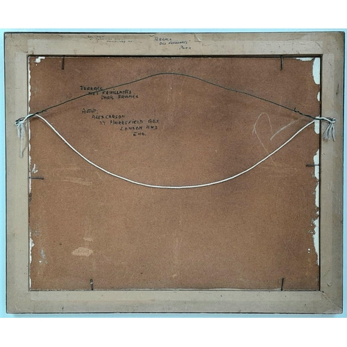 2185 - Terrace Des Feuillants - Oil on Board, by 20th century British artist Alex Carson. In frame - 59cm x... 