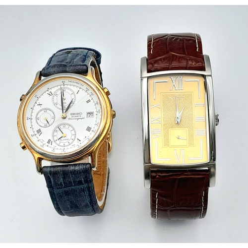 1344 - Two Men’s Quartz Watches Comprising; 1) A Seiko Quartz Chronograph-37mm Case & 2) A Men’s Tank Style... 