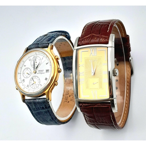 1344 - Two Men’s Quartz Watches Comprising; 1) A Seiko Quartz Chronograph-37mm Case & 2) A Men’s Tank Style... 