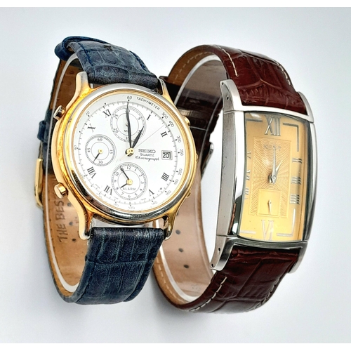 1344 - Two Men’s Quartz Watches Comprising; 1) A Seiko Quartz Chronograph-37mm Case & 2) A Men’s Tank Style... 