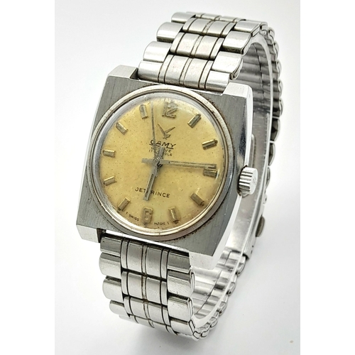 1767 - A Vintage Camy Jetprince Mechanical Gents Watch. Stainless steel bracelet and case - 33mm. Gilded pa... 