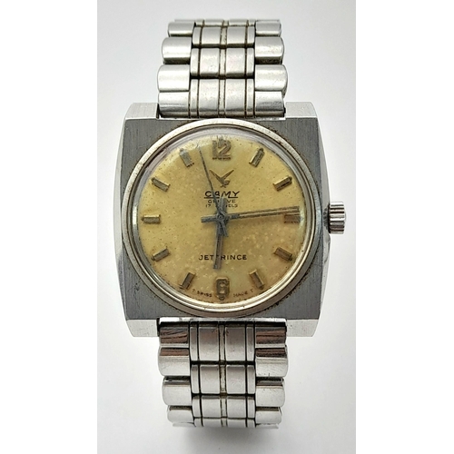 1767 - A Vintage Camy Jetprince Mechanical Gents Watch. Stainless steel bracelet and case - 33mm. Gilded pa... 