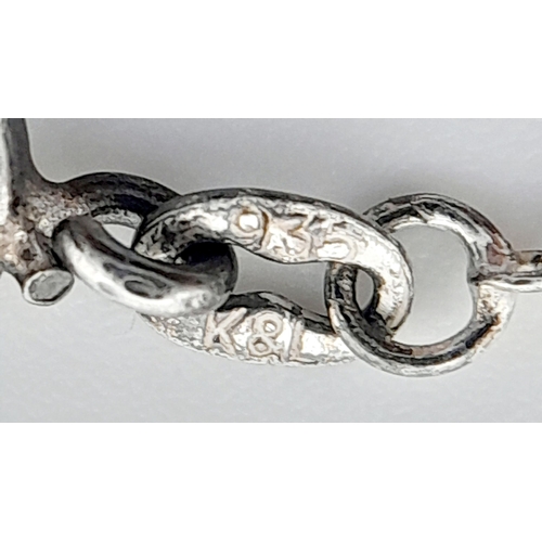 1857 - A vintage silver Aries sign pendant on 935 silver chain. Total weight 2.9G. Total length 44cm.