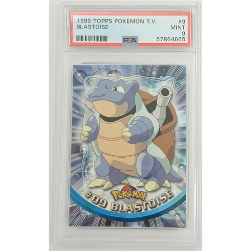 2066 - A 1999 Topps Pokémon TV card featuring Blastoise (Card #9). Authenticated and graded MINT 9 by PSA w... 