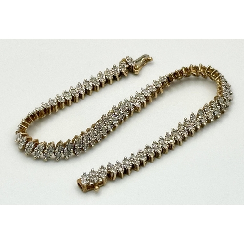 722 - A 9K YELLOW GOLD DIAMOND SET BRACELET. 0.75CT APPROX. 9.7G TOTAL WEIGHT. 18CM. M9004