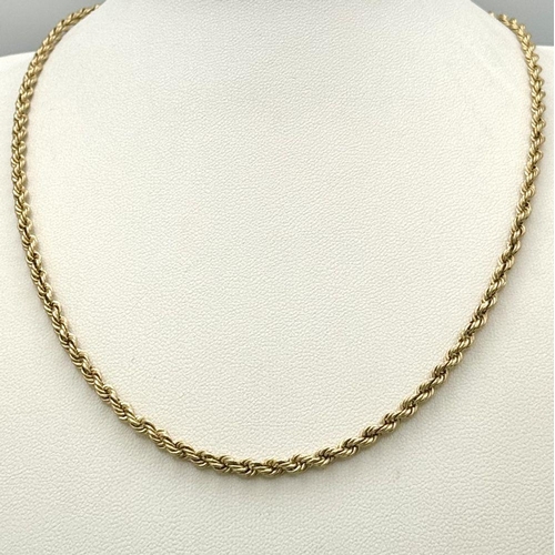 1856 - A Classic 9K Yellow Gold Rope Necklace. 40cm. 3.55g.