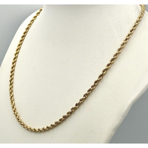 1856 - A Classic 9K Yellow Gold Rope Necklace. 40cm. 3.55g.