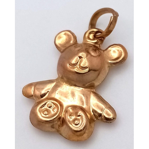 2423 - A 9K Yellow Gold Teddy Bear Pendant/Charm. 2cm. 0.6g