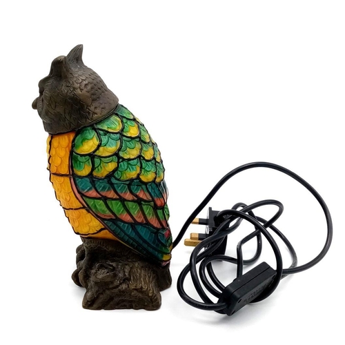 2107 - A Tiffany Style Glass Owl Lamp. 23cm tall.